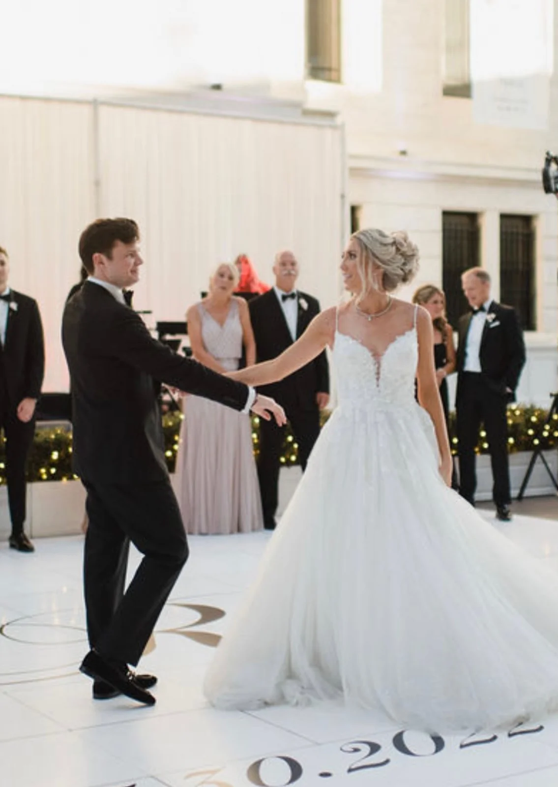 A wedding couple sharing their first dance